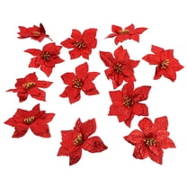 PAMINGONO 12Pcs Fake Holiday Flowers For Christmas Tree Decorations 13x0.5x0.8in Red Plastic Flower Shape