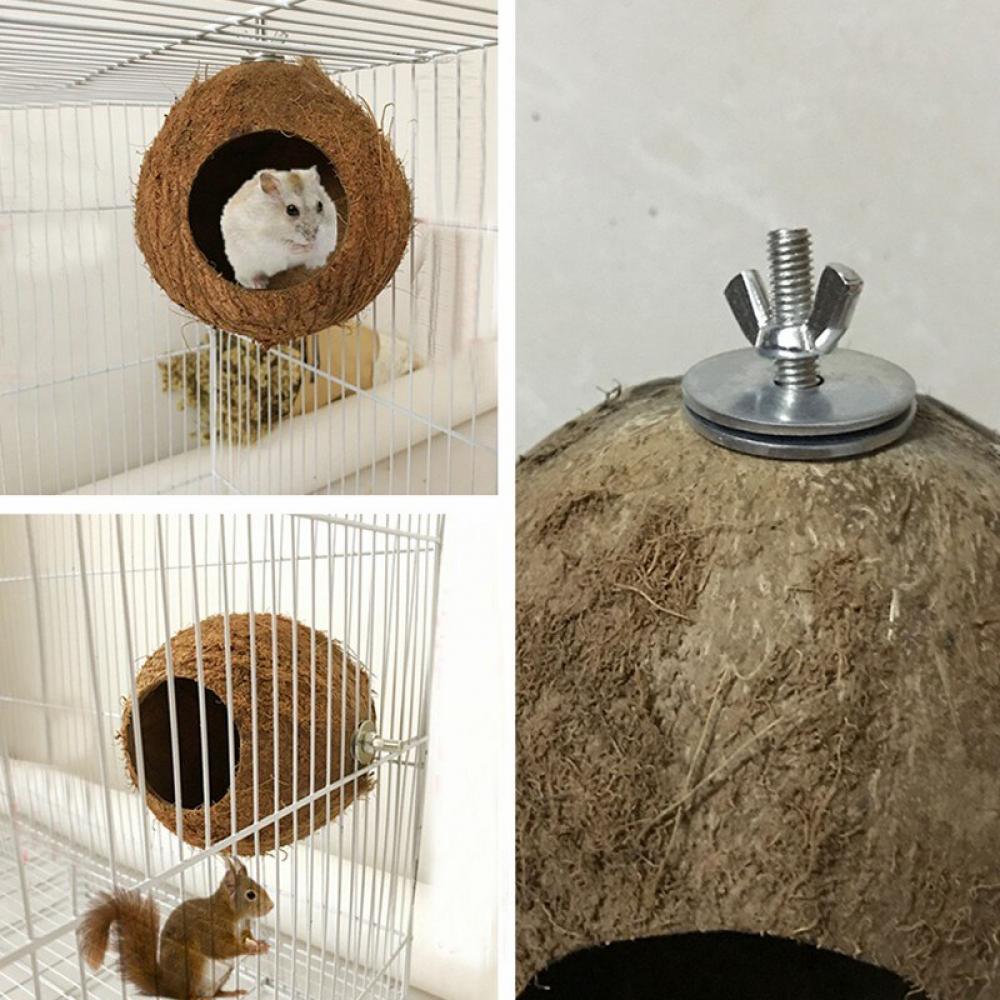 Wood Cage Toy Grinded Coconut Shell Bird House Pet Bird Toys Macaw Cockatiel Parrot Hamster Climb Bell Swing Bite Pet Products - image 2 of 6