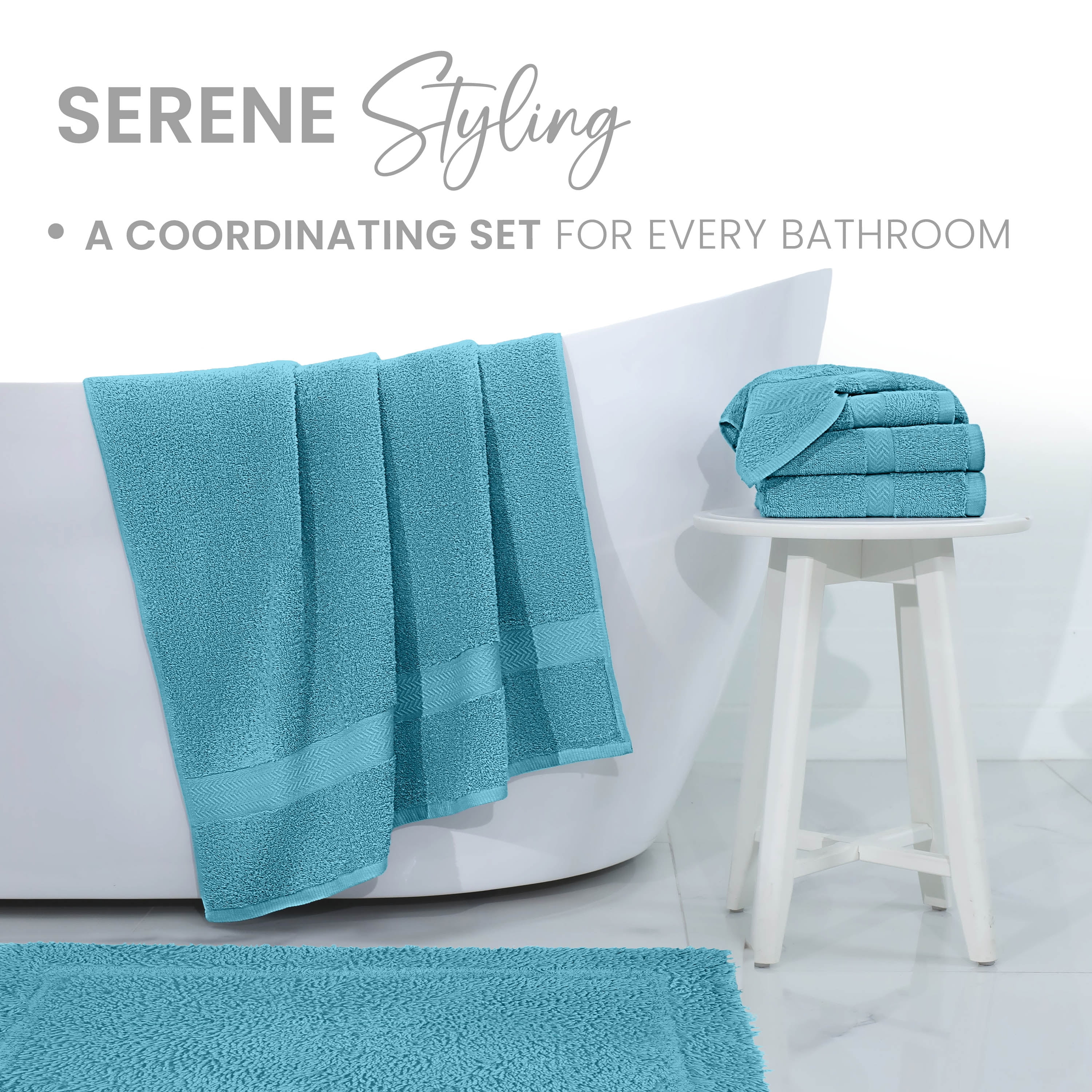 Martex Cotton Bath Rug | Ringspun Soft & Absorbent Non-Slip Quick-Dry Bathroom Mat | Island Blue
