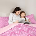 thumbnail image 4 of jejeloiu Soft Damask Full Size Comforter Sets For Girls,Pastel Pattern Bedding Comforter Set,Pink White,Pink Reversible,3-Piece,1 Comforter and 2 Pillowcases, 4 of 7