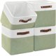 thumbnail image 1 of Cubos de tela plegables para almacenamiento, 11 x 11 x 11, paquete de 4, con asas de PU para organizar estantes, juguetes, ropa, hogar y oficina (blanco y verde), 1 of 8