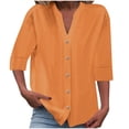 thumbnail image 1 of Timegard Womens Tops 1/2 Sleeve V Neck Button down Shirts Casual Loose Lightweight Blouse Solid Color, 1 of 6