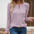 thumbnail image 4 of Olyvenn Womens Long Sleeve Crew Neck Shirts Pleated Keyhole Tops Solid Blouses Dressy Casual Tunic Blouse Pink 8-10, 4 of 9