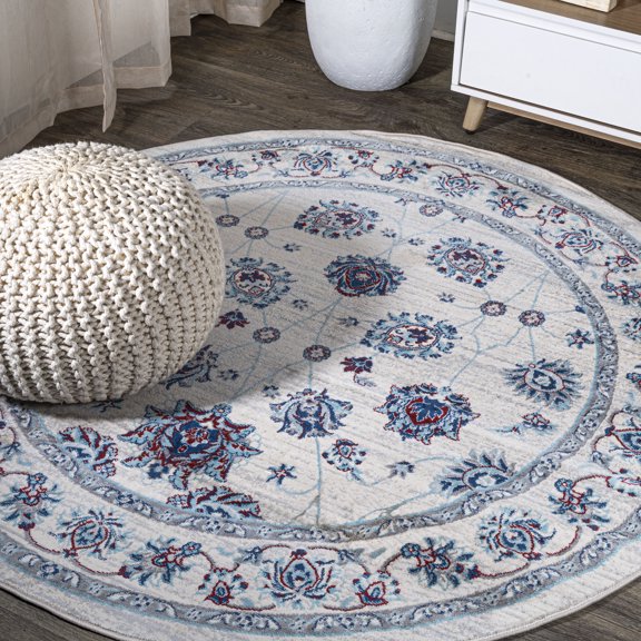 JONATHAN Y MODERN PERSIAN 5' Round Area Rug, Vintage Moroccan Traditional - Ivory/Blue/Red, MDP101D-5R