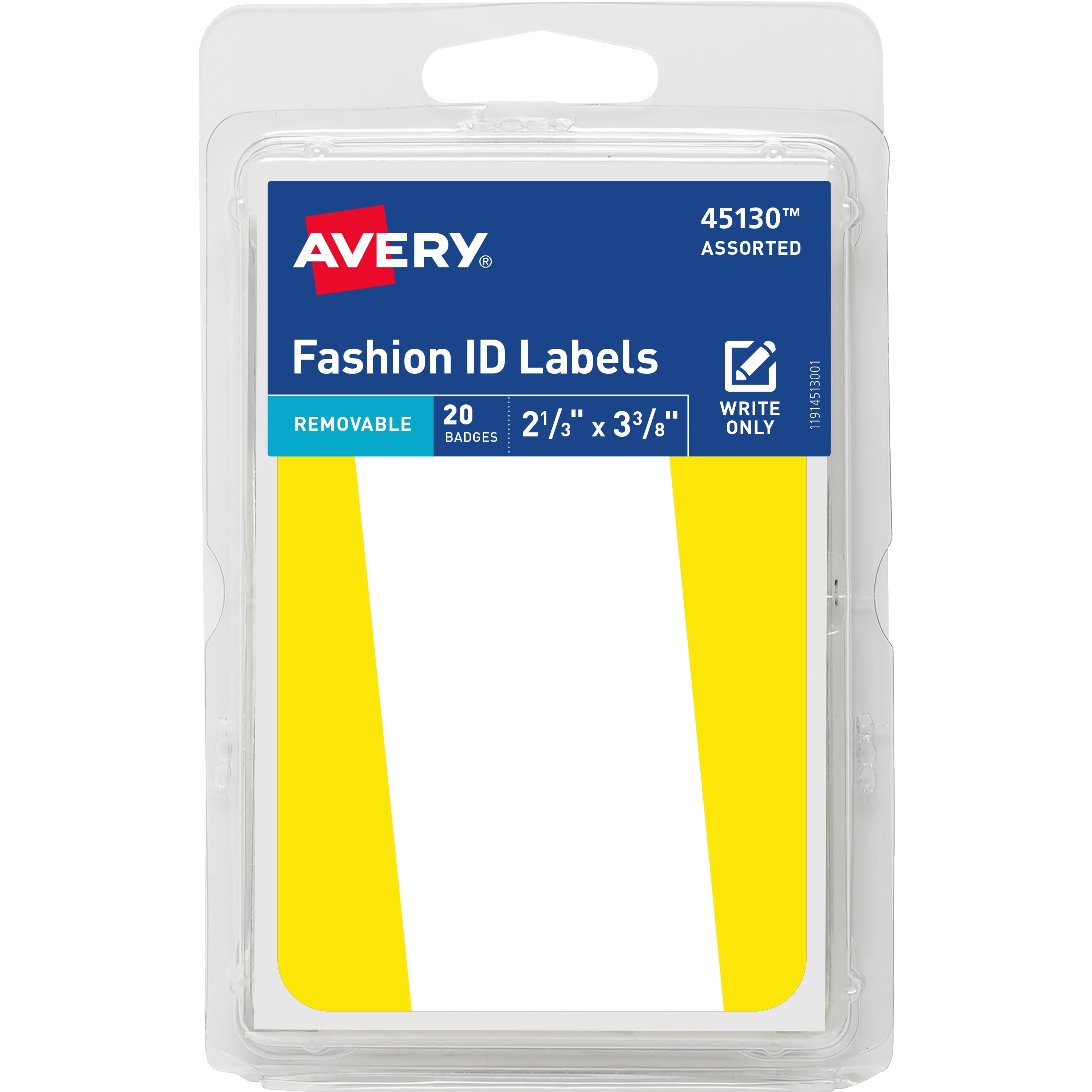 Avery Fashion ID Labels, Assorted Neon Colors, 2-7/16' x 3-3/8', Removable, Handwrite, 20 Labels (45130)