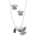 thumbnail image 1 of Delight Jewelry Silvertone Black Number - 6 Silver tone Guardian Angel Charm Necklace and Stud Earrings, 1 of 4