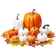thumbnail image 1 of hirigin 12Pcs Thanksgiving Artificial Pumpkins Home Decor Set with 50Pcs Maple Leaves Faux Pumpkin for Decorating Autumn Halloween (White Orange, 12Pcs), 1 of 9