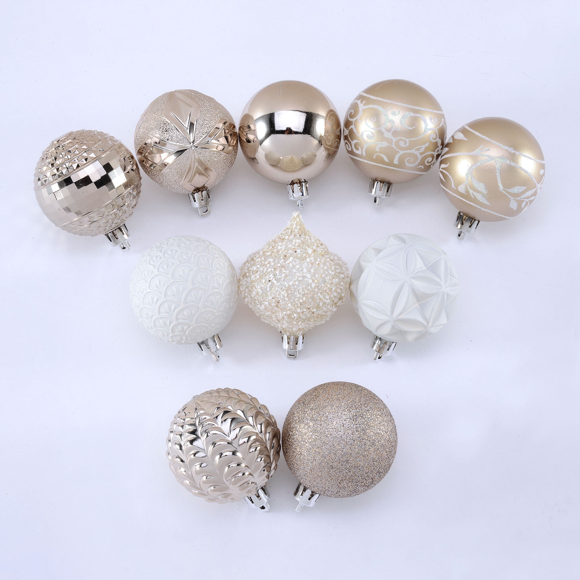 Holiday Time 60 mm Christmas Shatterproof Ornaments, Champagne Gold and White, 40-Count