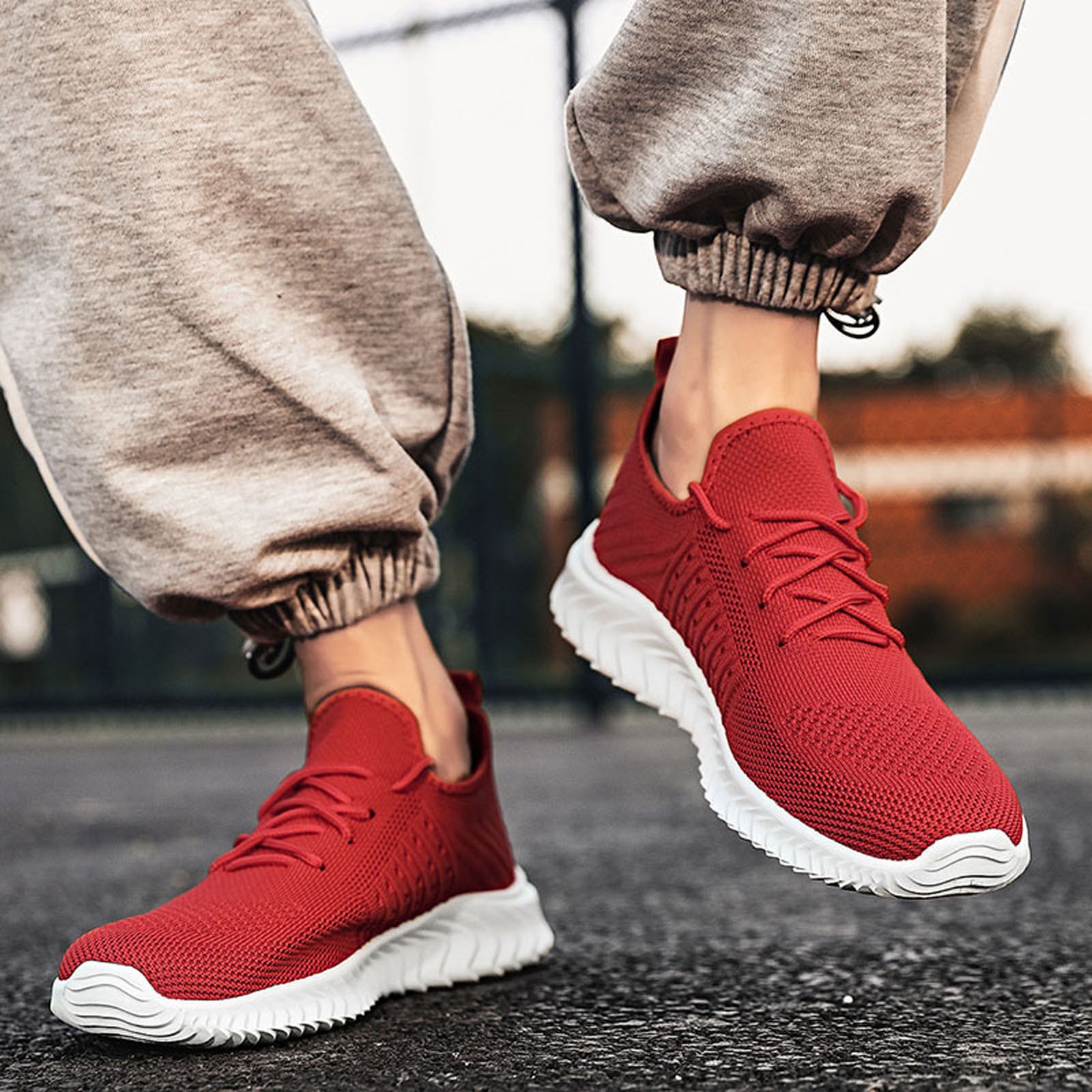 CBGELRT Shoes for Men Casual Men's Sneakers Work Tennis Shoes for Men Sneakers Men Lace Mesh Soft Fashion Color Bottom up Sport Shoes Casual Breathable Solid Men's Sneakers Male Red 45 - image 2 of 4