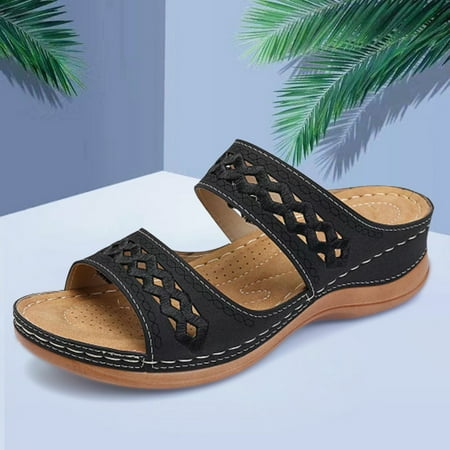 

NECHOLOGY Heels Sandals for Women Dress Wedges Summer For Women Sliders Women s Shoes Slip Shoes Strap Low Wedge Sandals for Women Black 8.5