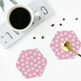thumbnail image 5 of Pofeuu Cute Cat Print Leather Coasters Set of 6, Round Cups Mugs Mat Pad for Home Kitchen Heat Resistant Drink Coasters,Hexagon, 5 of 7