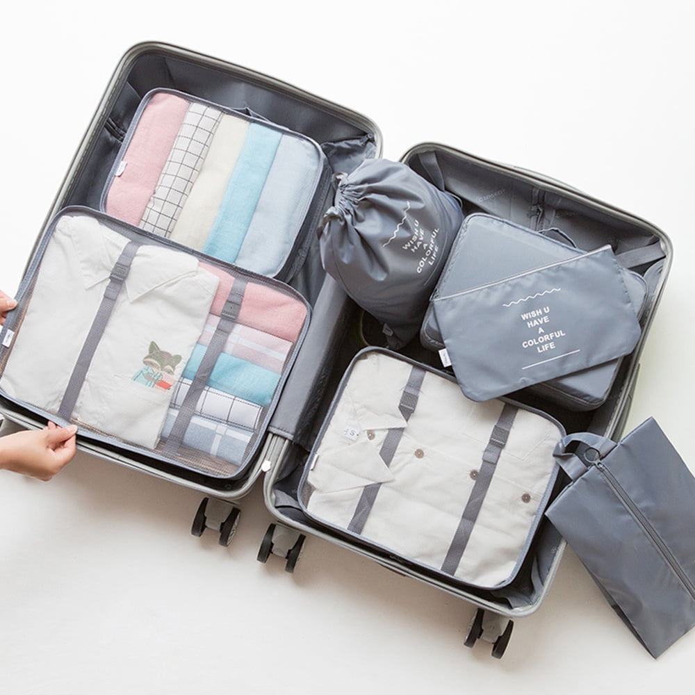 Goaxuzt Packing Cubes For Suitcases 7 Pcs Foldable Luggage Bag Travel Suitcase Organizer Compression Bag, Gray