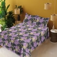 thumbnail image 2 of Ambesonne Floral Fitted & Flat Sheet with Shams 4 Pcs Set, Botanical Overlapping Art, Calking, Pale Eggplant and Khaki, 2 of 5