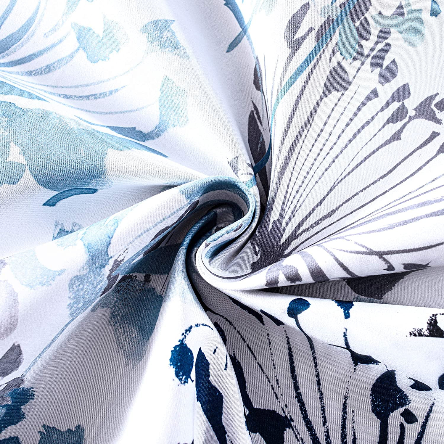 DriftAway Acacia Floral Blossom Watercolor Printed 100 Percent Blackout Room Darkening Thermal Insulated Grommet Window Curtains 2 Panels, 52" x 84", Navy