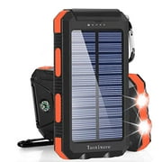 Solar Charger Solar Power Bank 20000mAh Waterproof Portable External Backup Outdoor Cell Phone Battery Charger with Dual LED Flashlights Solar Panel Compatible with All Smartphone (Black&Orange)