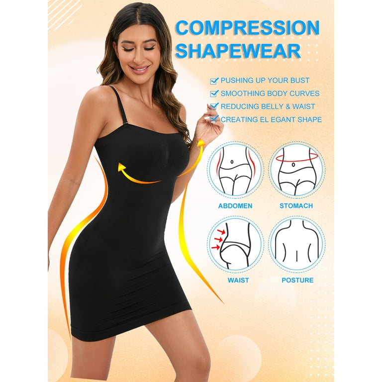 LELINTA Sexy Strapless Shapewear Slip Dresses for Women Full Slip Smooth  Tummy Control Bodysuit Cami Dresses Shapewear Slips,Black 