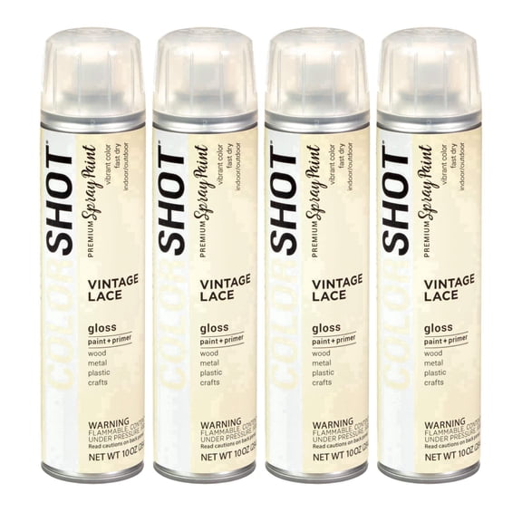 COLORSHOT Gloss Spray Paint, Vintage Lace (Cream) 10 oz. 4 Pack, Fast-Drying Acrylic Paint, Indoor & Outdoor Use