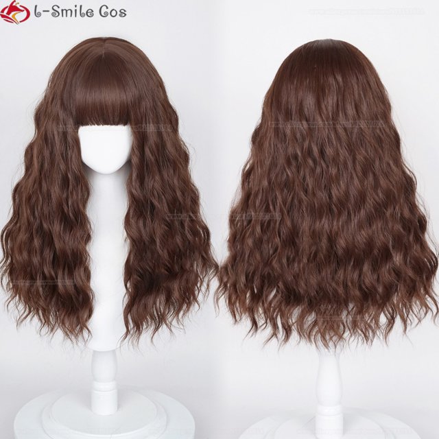 60cm Long Hermione Granger Cosplay Wigs Yellow Light/Dark Brown Small Curly Heat Resistant Hair Halloween Woman Wigs + Wig Cap heqiyong LED