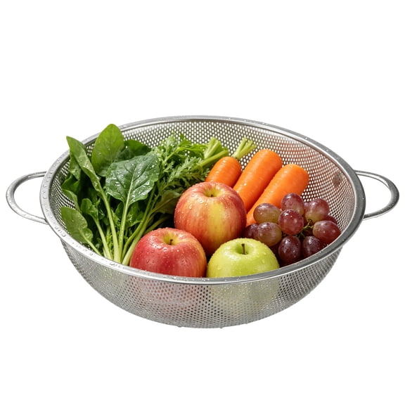 Stainless Steel Colander, 10.0 in Kitchen Strainer Basket with 2 mm Micro Perforated Holes, Easy-to-Grip Handles and Elevated Non-slip Base, Strainer Organizer for Washing Rice, Fruits, Vegetables