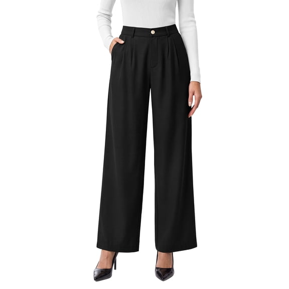 Sundazz Women's Cotton Linen Work Pants Wide Leg Dressy Pants High Waisted Business Casual Trousers