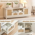 thumbnail image 4 of Maritcute TV Stand Rattan Entertainment Center for 65 Inch TV Modern TV Console Table White Low TV Stand with Storage, Doors and Shelves, TV Console Media Cabinet Furniture for Living, 4 of 9