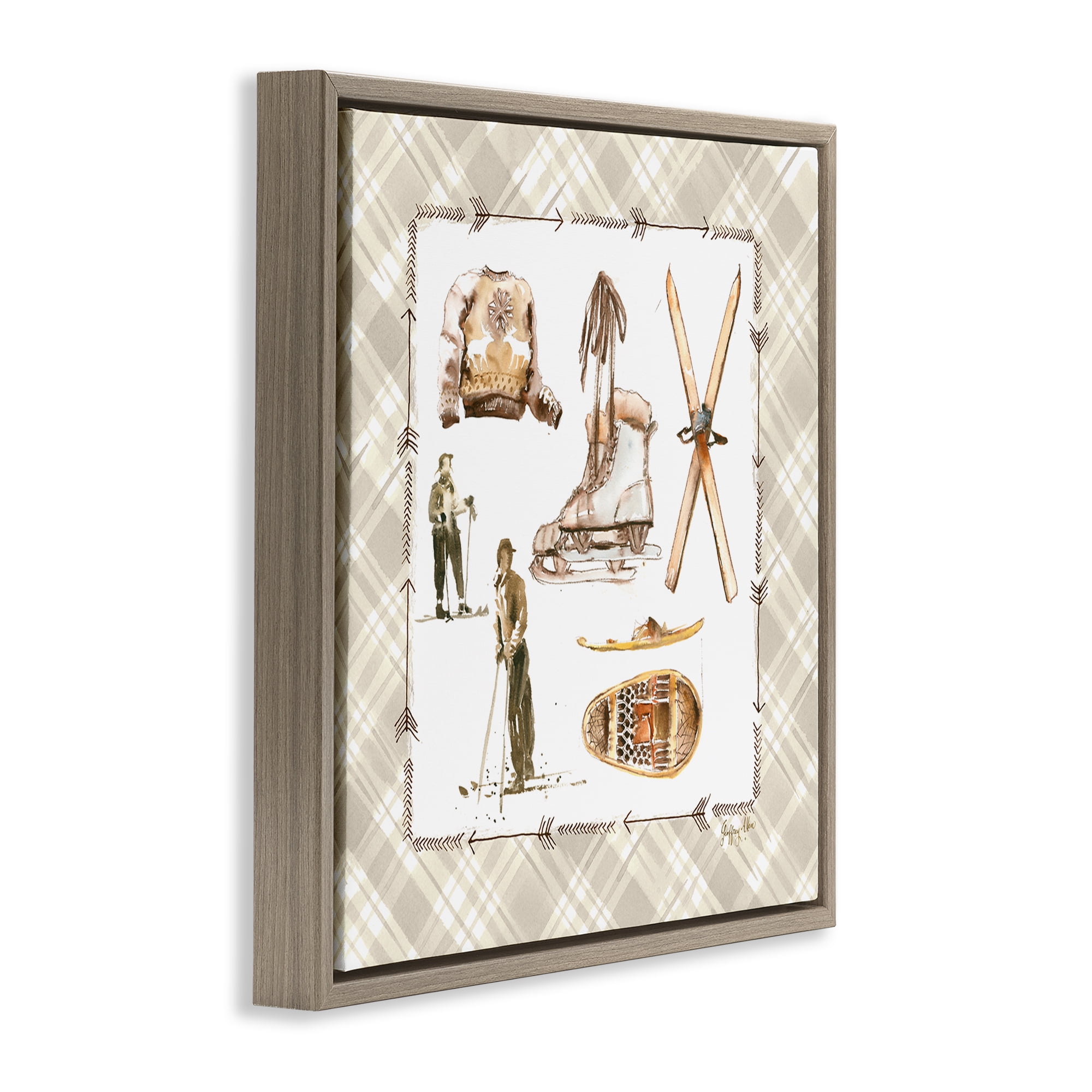 Stupell Industries Winter Skiing Sports Sports Painting Brown Floater Framed Canvas Art Print Wall Art, 25 x 25
