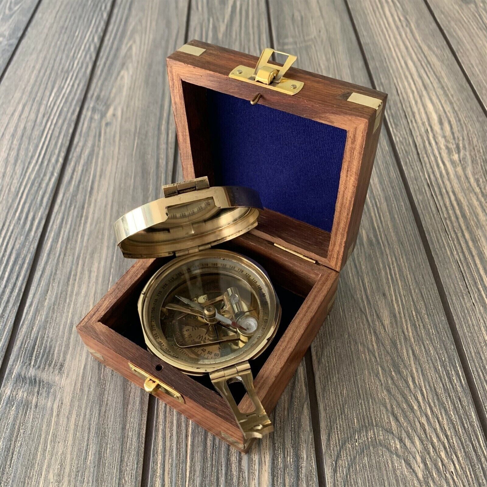 Brass Compass Brunton Compass Military Compass Wooden Box Nautical Pocket Gift