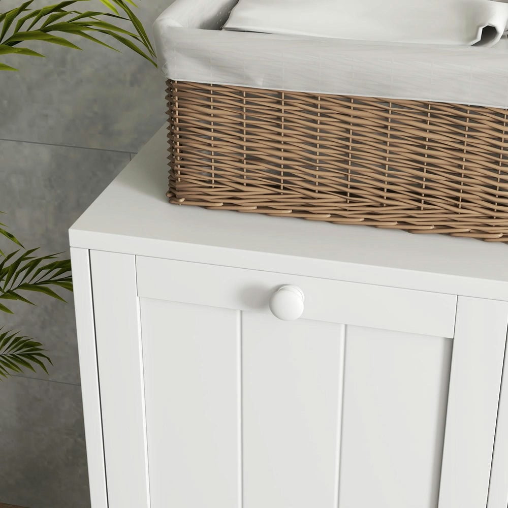 Barara King Laundry Hamper, Laundry Hamper Cabinet,Bathroom Tilt-out Laundry Storage Cabinet with 2 Compartment Hampers, White