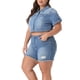 thumbnail image 4 of Chaquetas de mezclilla de talla grande Agnes Orinda para mujeres, con botones en la parte delantera, mangas enrolladas, chaqueta de mezclilla recortada 3X, azul claro, 4 of 5