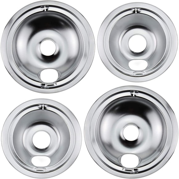 WB31T10010 WB31T10011 Chrome Range Drip Pans by - Electric Stove Drip Pans Fit for GE Hotpoint Ken-more Electric Range with Locking Slot-Includes 2 6-Inch&2 8-Inch -4 Pack(Chrome Plated Steel)