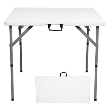 DazzAura 34" Fold in Half Square Table, Bi-Folding Commercial Table, Portable Plastic Dining Card Table for Kitchen or Outdoor Party Wedding Event, White