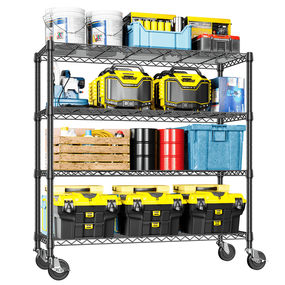 IZEUK 4-Tier Adjustable Heavy Duty Metal Storage Garage Shelf, Wide Utility Rack for Basement Warehouse, 47.2" W x 17.7" D x 62.6" H, 1400lbs, Black