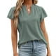 thumbnail image 3 of Camisa con ojales para mujer, volantes, manga corta, ribete con volantes, cuello en V, Color puro, camisa para mujer, Top para primavera y verano, verde, L, 3 of 6
