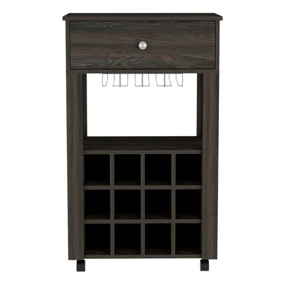 FM FURNITURE Ace Modern Engineered Wood Bar Cart with 4 Casters in Espresso