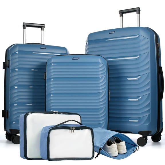 Travelhouse 3 Piece Hardshell Luggage Set Hardside Lightweight Suitcase with Lock Spinner Wheels and 2 Packing Cubes.(Blue)