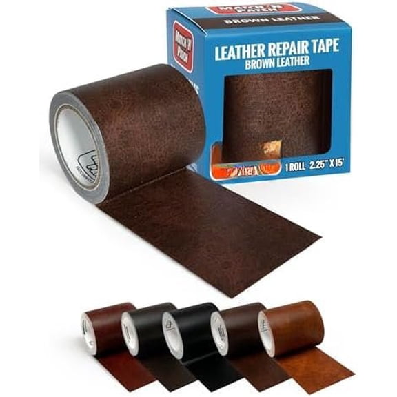 Leather Repair Tape - Brown (2.25 inch x 15 ) - Realistic Faux Leather es for Couch, Sofa, Upholstery,  Seats & Other Furniture, Vinyl Repair Kit, Self Adhesive