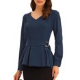thumbnail image 4 of INSPIRE CHIC Women's Long Sleeve V Neck Irregular Hem Belted Peplum Blouses, 4 of 5
