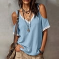 thumbnail image 5 of cocolona Off the Shoulder Summer Tops for Women Short Sleeve V Neck Lace Shirts Dressy Casual Solid Color Blouses, 5 of 6