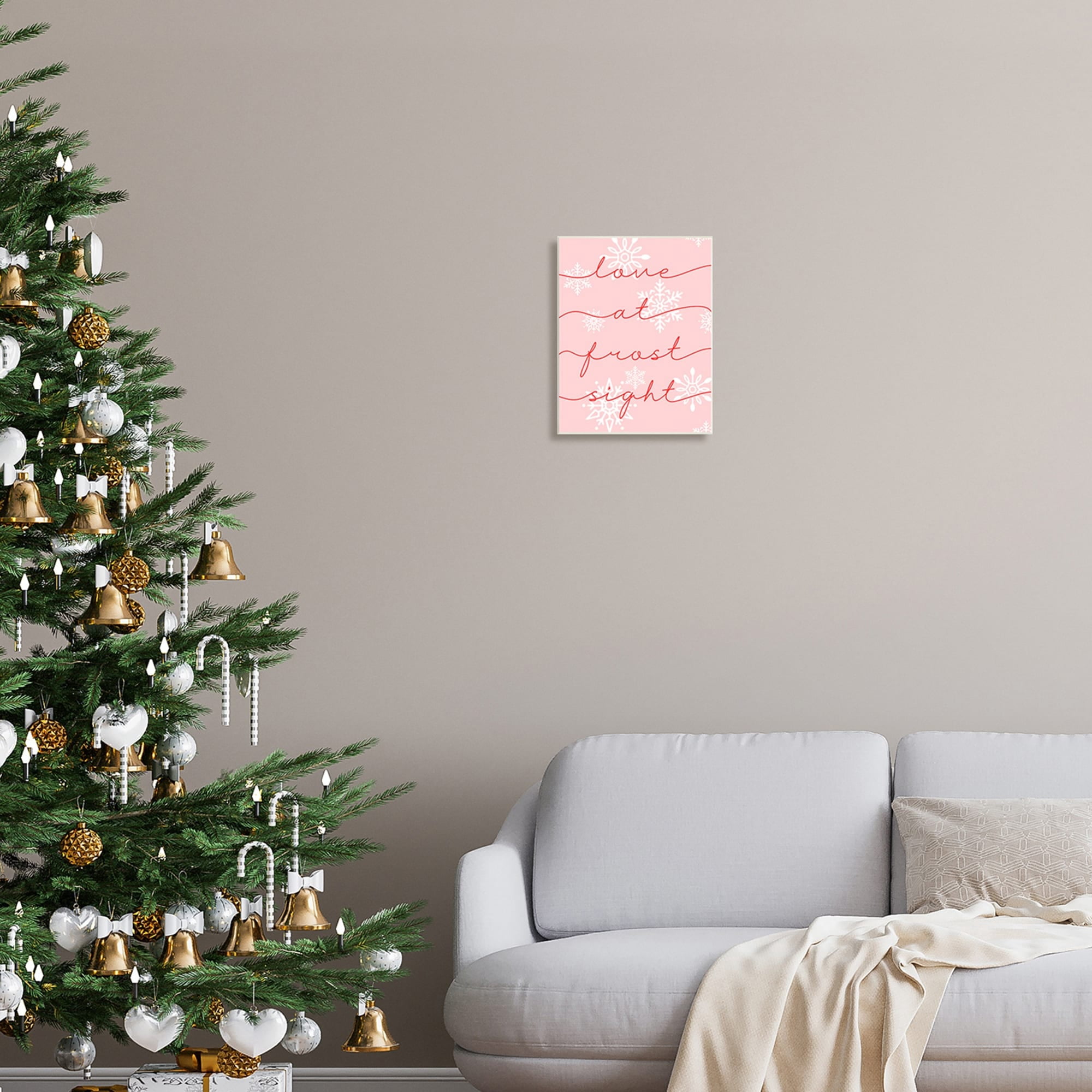 Love At Frost Sight Romantic Pink Snowflakes Quote Holiday Graphic Art Unframed Art Print Wall Art