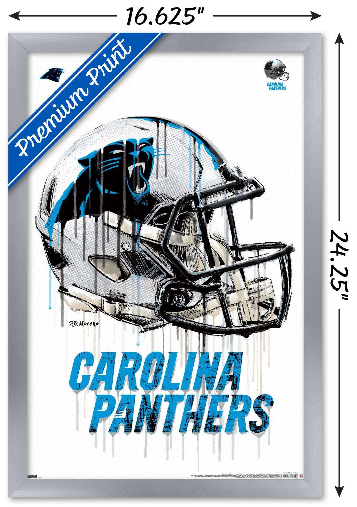NFL Carolina Panthers - Drip Helmet 20 Wall Poster, 14.725" x 22.375", Framed