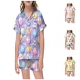 thumbnail image 2 of LRen Baby Girl Easter Outfits Cartoon Bunny Short Sleeved Silk Casual Silk Button Front Collared Easter 2 Piece Easter Gifts for Boys, 2 of 5