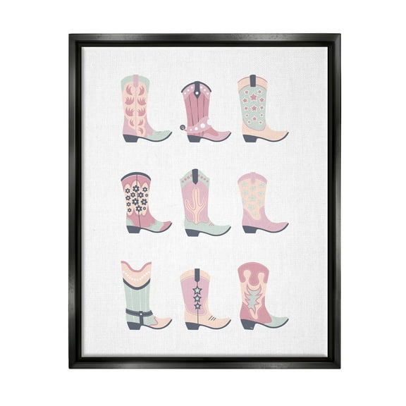 Stupell Industries Various Pastel Cowgirl Boots Beauty & Fashion Painting Black Floater Framed Canvas Art Print Wall Art, 17 x 21
