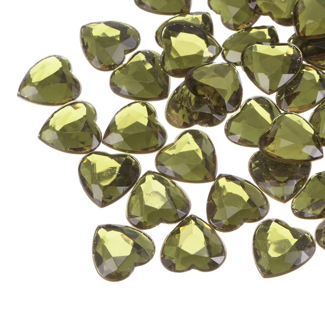 Unique Bargains 60 Pcs Acrylic Heart Rhinestone 15mm Flat Back Plastic Gems for Jewelry Making, Olive Green