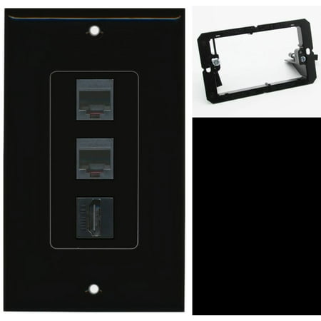 

2 Port RJ11-12-Phone 1 HDMI Wall Plate DecorZ Black w/Mounting Bracket
