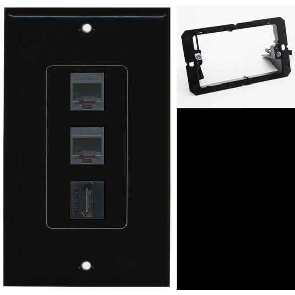 Ultra Spec Cables 2 Port RJ11-12-Phone 1 HDMI Wall Plate Black w/Mounting Bracket