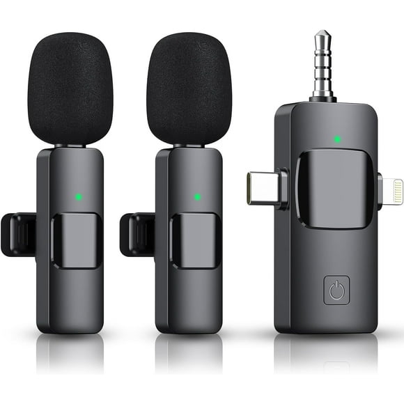 PinesC 3 in 1 Wireless Microphone for iPhone, Camera, Android, iPad, Mini Microphone, USB C Microphone, iPhone Mic, 2.4G Ultra-Low Delay, Microphone for Video Recording/Vlog/TikTok/YouTube/Int