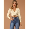 thumbnail image 2 of Blusa Cruzada Corbata Frente Abierto Manga Larga Allegra K Oro M, 2 of 6