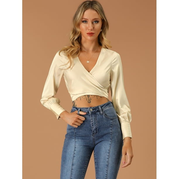 Cuello Blusas Cruzadas De Moda Blusas Cruzadas Manga Larga Top