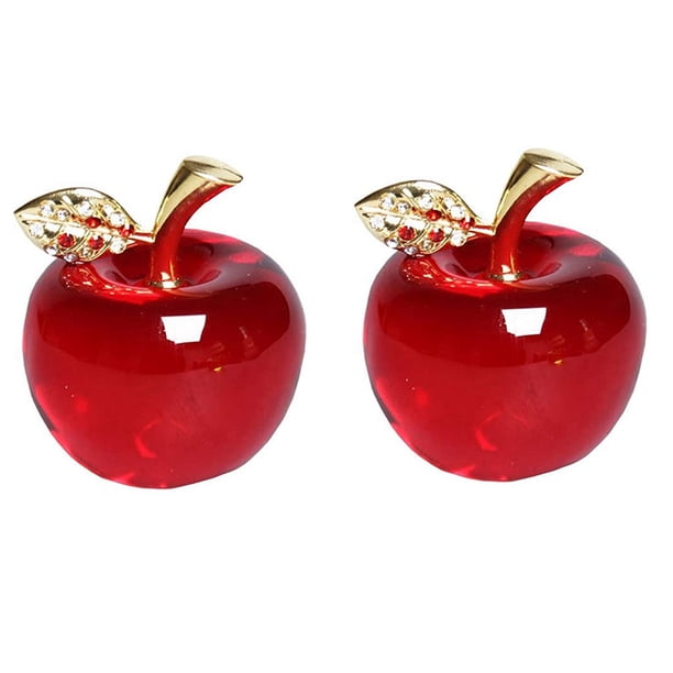 2X Navidad Cristal Manzana Artesanías de Cristal Decoración del Hogar Adornos de Coche Artesanías de Cristal Regalos de Recuerdo En Miniatura