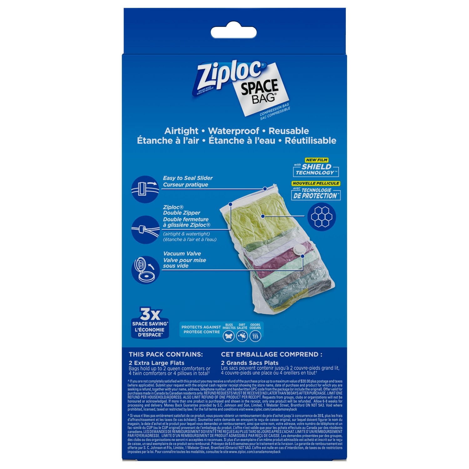 Ziploc Space Bag Vacuum Bags Bed and Linen Flat Extra Large, 2 Bags